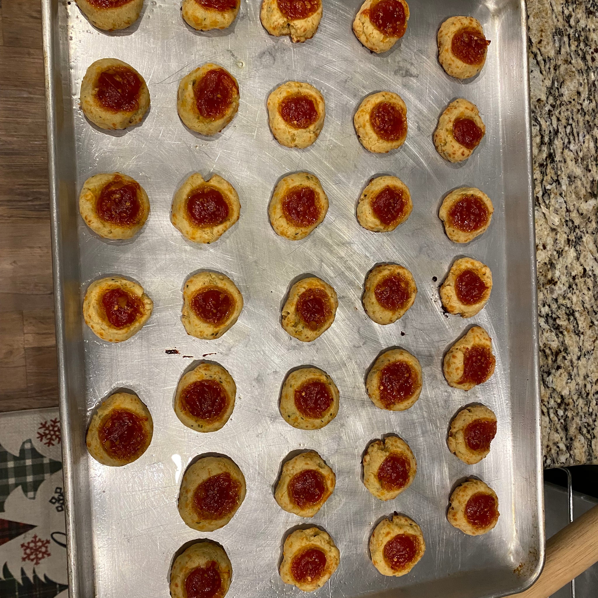 Tray Of Savory Rosemary Thumbprint “Cookies” With Tomato Jam